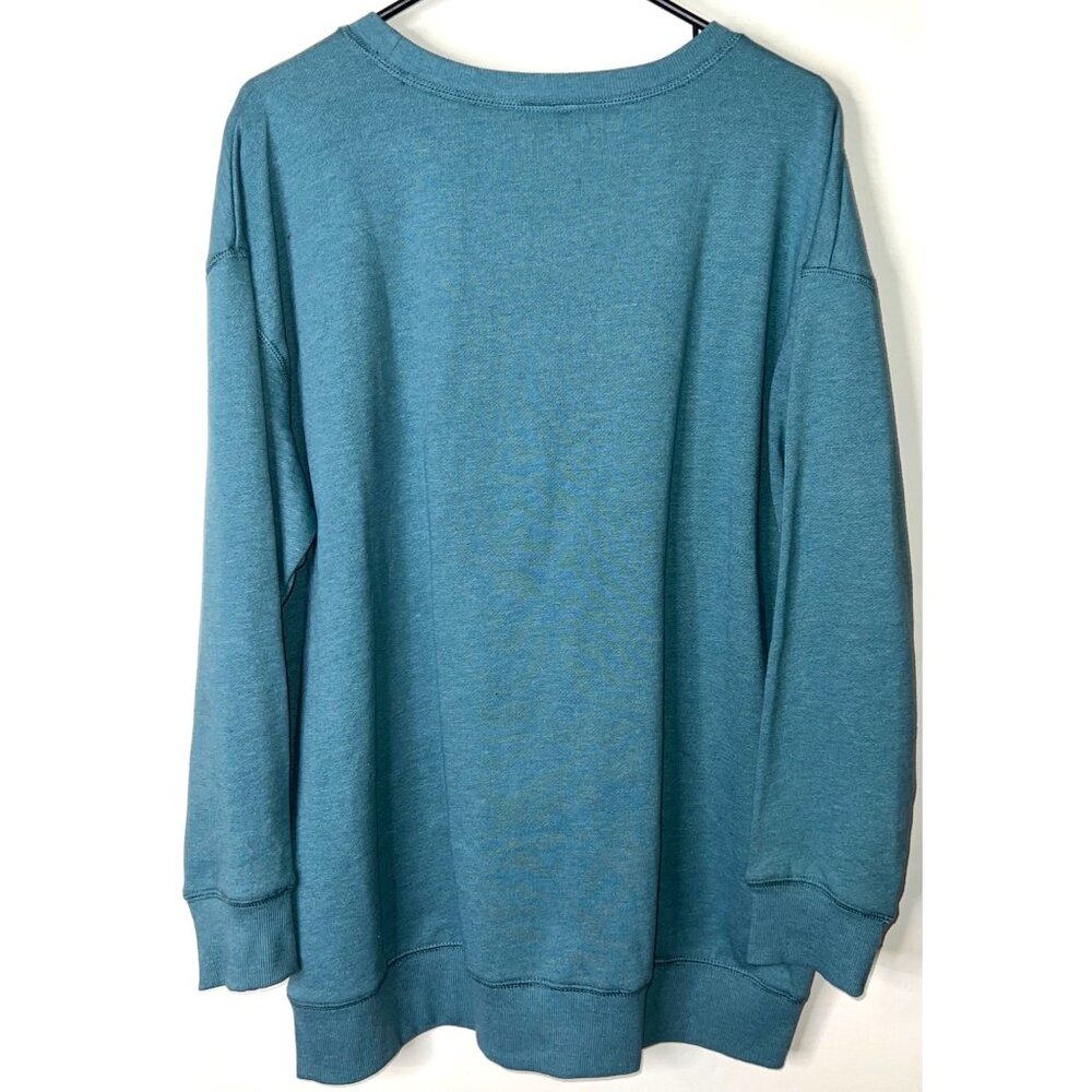Joei & I Teal Pullover Sweater With Embroidered White Stars 2X Cotton Blend - Picture 2 of 4